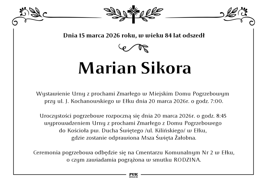 Marian Sikora - nekrolog